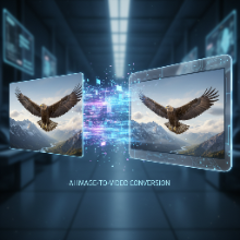A sequence of images transitioning into a video clip, representing AI video generation.