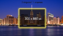 An image being cropped to specific banner dimensions with a selection tool.