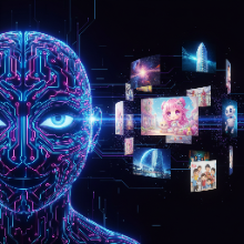 A conceptual image of the Grok AI model creating various images.