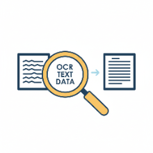 An icon showing text being extracted from an image file onto a document.
