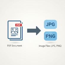 An icon showing a PDF document being converted into an image file.
